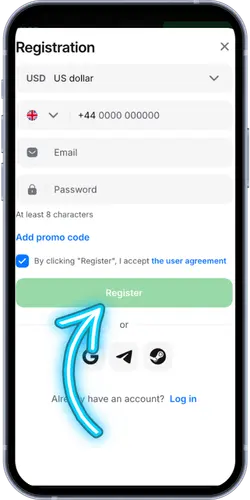 1Win Casino registration form
